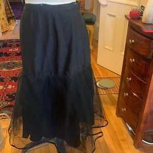 Black Satin midi skirt with tulle flounce